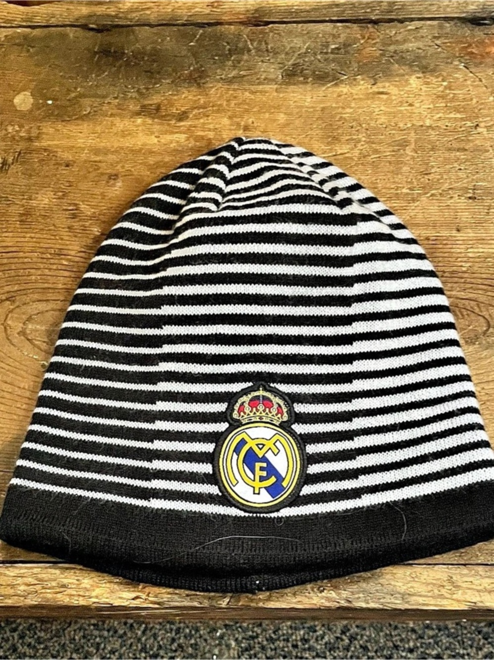 Real Madrid Striped Beanie in Black & White Like New